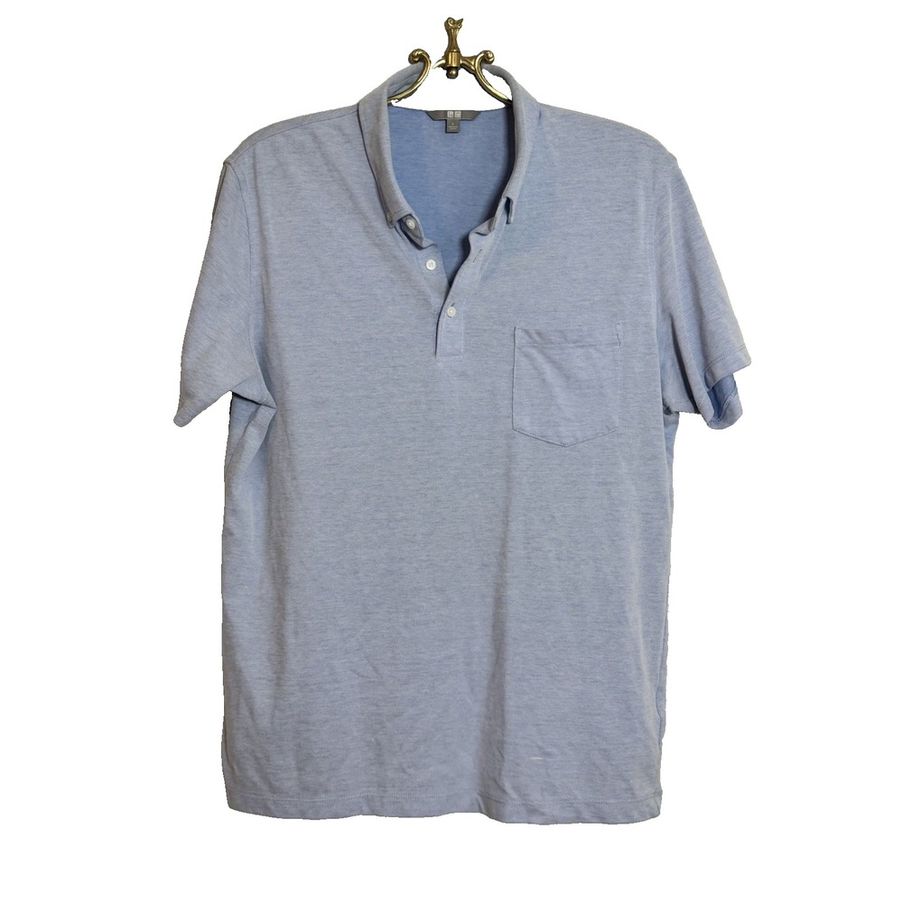 Uniqlo Mens Light Blue Short Sleeve Button Down Polo Shirt Large 341-132853